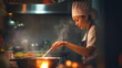 © wetzkaz - young adult woman wearing a cooking apron in a professional kitchen, cooking, restaurant or pub, job and work, working cooking