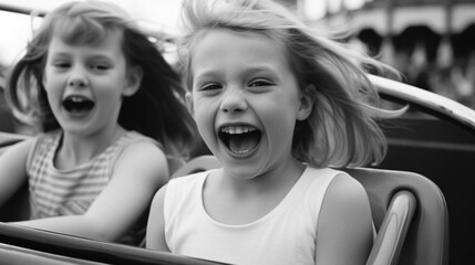 Canvas Print - black and white retro vintage childhood memories on rollercoaster