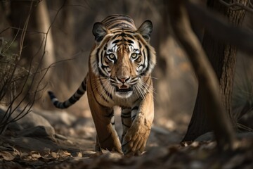 Wall Mural - Beautiful and dangerous tiger in nature. AI generated, human enhanced