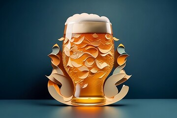 a glass of beer paper art style ai generated