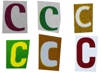 Letter c magazine cut out font, ransom letter, isolated collage elements for text alphabet, ransom note