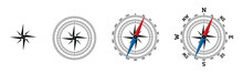 Compass Red-blue-black Icon Set. Cardinal Compass Symbol : North, South, East, West. Isolated Realistic Design Vector Illustration On White Background.