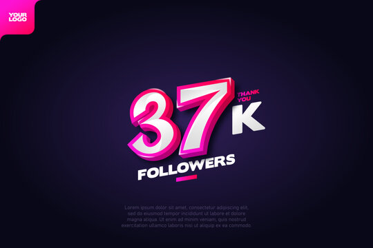 celebration of 37k followers with realistic 3d number on dark background