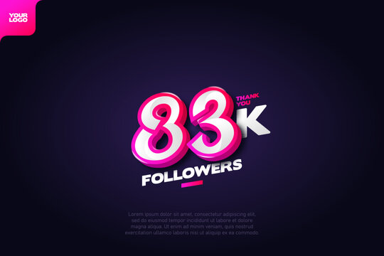 celebration of 83k followers with realistic 3d number on dark background