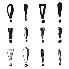 Wall Mural - Set of hand drawn exclamation marks. doodle exclamation marks. isolated on black and white. vector illustration