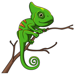 Wall Mural - Chameleon lizard cartoon on a tree branch