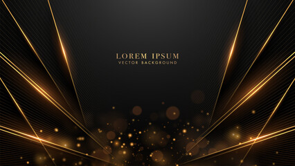 Wall Mural - Diagonal golden lines with shiny dots effects and bokeh element decoration on black background. Luxury style vector design
