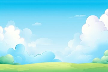 Poster - serene countryside with fluffy white clouds in the blue sky Generative AI