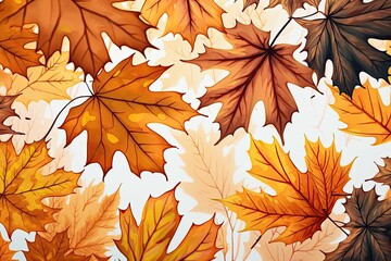 Wall Mural - variety of colorful autumn leaves on a wooden table Generative AI