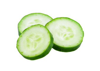 Wall Mural - Fresh slice cucumber close-up on transparent png