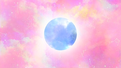 pink sky with blue moon heavenly background illustration