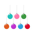 © Elena Belunova - A set of decorative Christmas hanging toys on a transparent and white background. Collection of colorful Christmas balls for design decoration. New Year vector illustration. Graphic design.