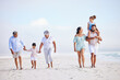 © Alexis Scholtz/peopleimages.com - Big family, grandparents walking or kids on beach with young siblings holding hands on holiday together. Dad, mom or children love bonding, smiling or relaxing with senior grandmother or grandfather