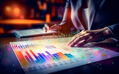 Business management, analysis, chart and spreadsheet concept, in strong color use style