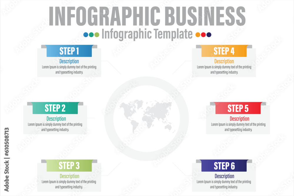 Infographic template for business. 6 Steps Modern Mindmap diagram ...