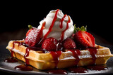Fototapeta  - waffles with strawberries and cream
