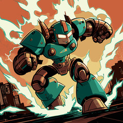 Wall Mural - graffiti type robot action scene comic style