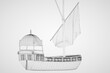 3d illustration. Model of an old danish barge