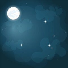 Wall Mural - illustration of night starry sky with moon on dark background