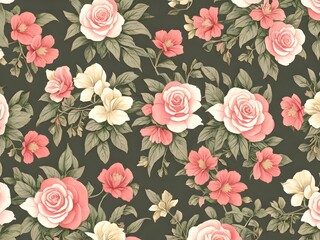  Vintage Floral Pattern, Generative AI Illustration