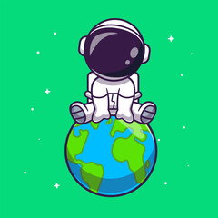 Wall Mural - Cute Astronaut Sitting On Earth Cartoon Vector Icon
Illustration. Science Technology Icon Concept Isolated
Premium Vector. Flat Cartoon Style