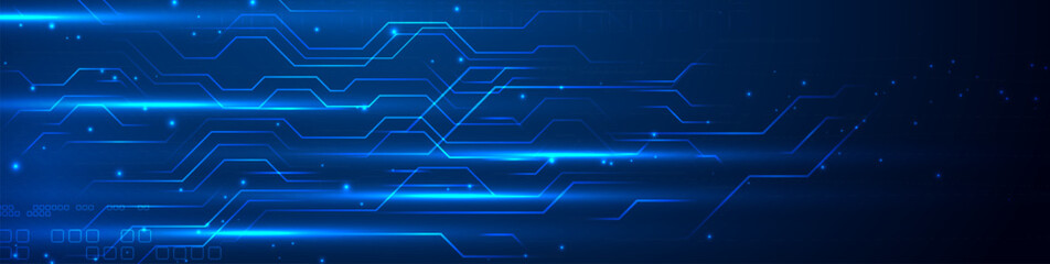 Poster - Circuit board electronic or electrical line technology background banner design. Digital circuit lines futuristic technology abstract. Futuristic banner. Wide High-tech technology background. Vector.