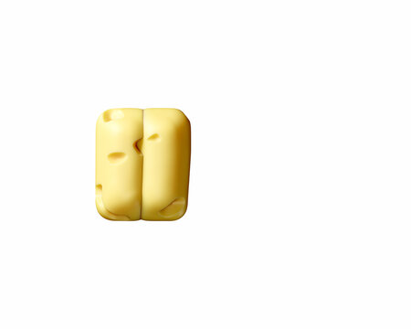 Symbols made of cheese. 3d illustration of yellow alphabet isolated on white background