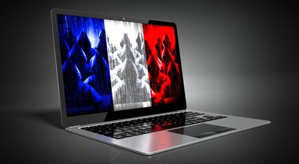 France - country flag and hackers on laptop screen - cyber attack concept