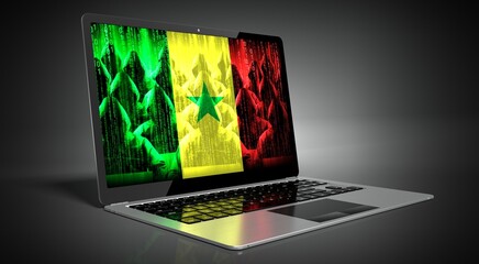 Senegal - country flag and hackers on laptop screen - cyber attack concept