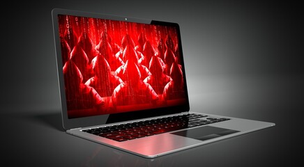 Anonymous hooded hackers on laptop screen - cyber attack concept