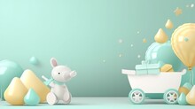 Baby Shower Banner With Cartoon Rocket And Balloons.