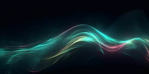 Illustration of teal and red wavy light effect on dark background. Created with Generative AI technology