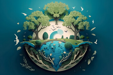 Wall Mural - Paper cut style , April 22 World environment and earth day , Save the Earth concept , Created with generative AI