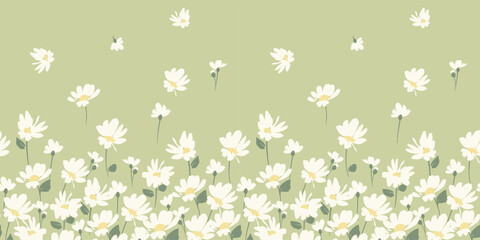 abstract floral seamless border with chamomile. trendy hand drawn textures. modern abstract design f