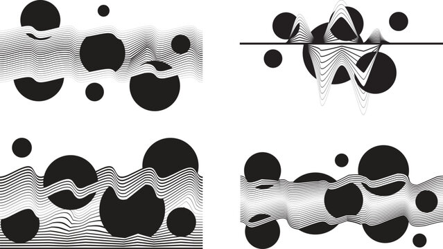 Abstract motion graphic design background . Black circle and horizontal lines . Transition shapes . Movement composition . Vector illustration
