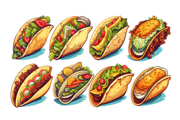 Poster - taco set collection graphic clipart design. Generative AI