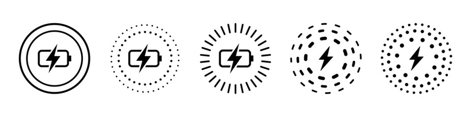 fast charge symbol icon set of five designs. wireless charger concept. wireless charging icons. phon