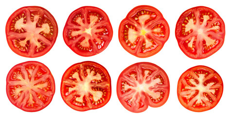 Wall Mural - set of isolated illustrations of red tomato slices. Created with Generative AI	