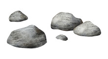 Set Of Sea Pebbles. Natural Stones Pile. Solid Rocks Nature Landscape Element. Beautiful Detail Of Landscape, Seascape, Nature Scene. Hand Drawn Watercolor Illustration