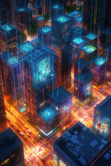 Poster -  smart city infrastructure powered by artificial intelligence, illustrating the efficient management of resources, traffic flow, and energy consumption.  Generative AI technology.