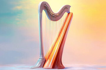 Fototapete -  A digital illustration of a harp, with ethereal colors and delicate lines, symbolizing the angelic and enchanting nature of the instrument.  Generative AI technology.