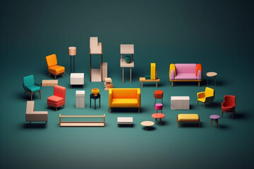 Leinwandbilder - A collection of geometric-inspired furniture, with clean lines and minimalist designs, offering both functionality and aesthetic appeal.  Generative AI technology.