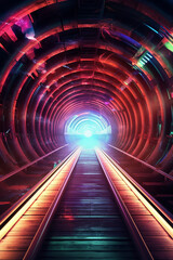 Aufkleber - A digital illustration of an underground tunnel, with colorful lights and futuristic elements, portraying a sense of mystery and adventure.  Generative AI technology.