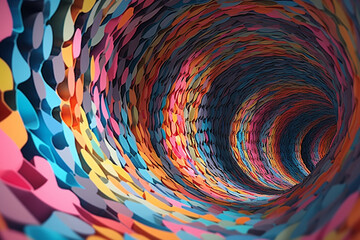 Poster - A mixed media collage featuring a tunnel with layers of colorful paper cutouts, creating a three-dimensional and textured effect. Generative AI technology.