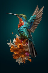 Aufkleber - A conceptual image of a Hummingbird made from unconventional materials, such as flowers or feathers, challenging the perception of Hummingbird as solely utilitarian objects.  Generative AI technology.