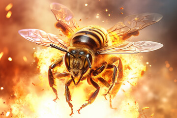 Poster - A digital illustration of a Bee engulfed in flames, symbolizing destruction, chaos, or revolution.  Generative AI technology.
