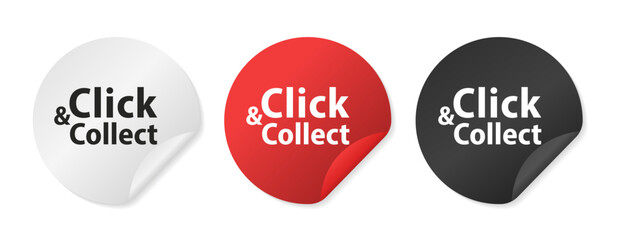 Poster - Click and collect stickers. Commercial label, badge or sticker. Mouse cursor or Hand pointer. Concept online order or internet shopping. Ecommerce, internet sales and retail. Vector illustration