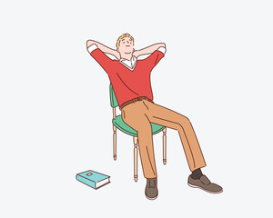 Wall Mural - A man napping on wooden chair. Hand drawn style vector design illustrations.