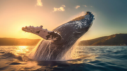 humpback whale jumps out of the water. beautiful jump. generative ai