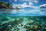 Fototapeta Do akwarium - View under and above sea clear water, generative ai